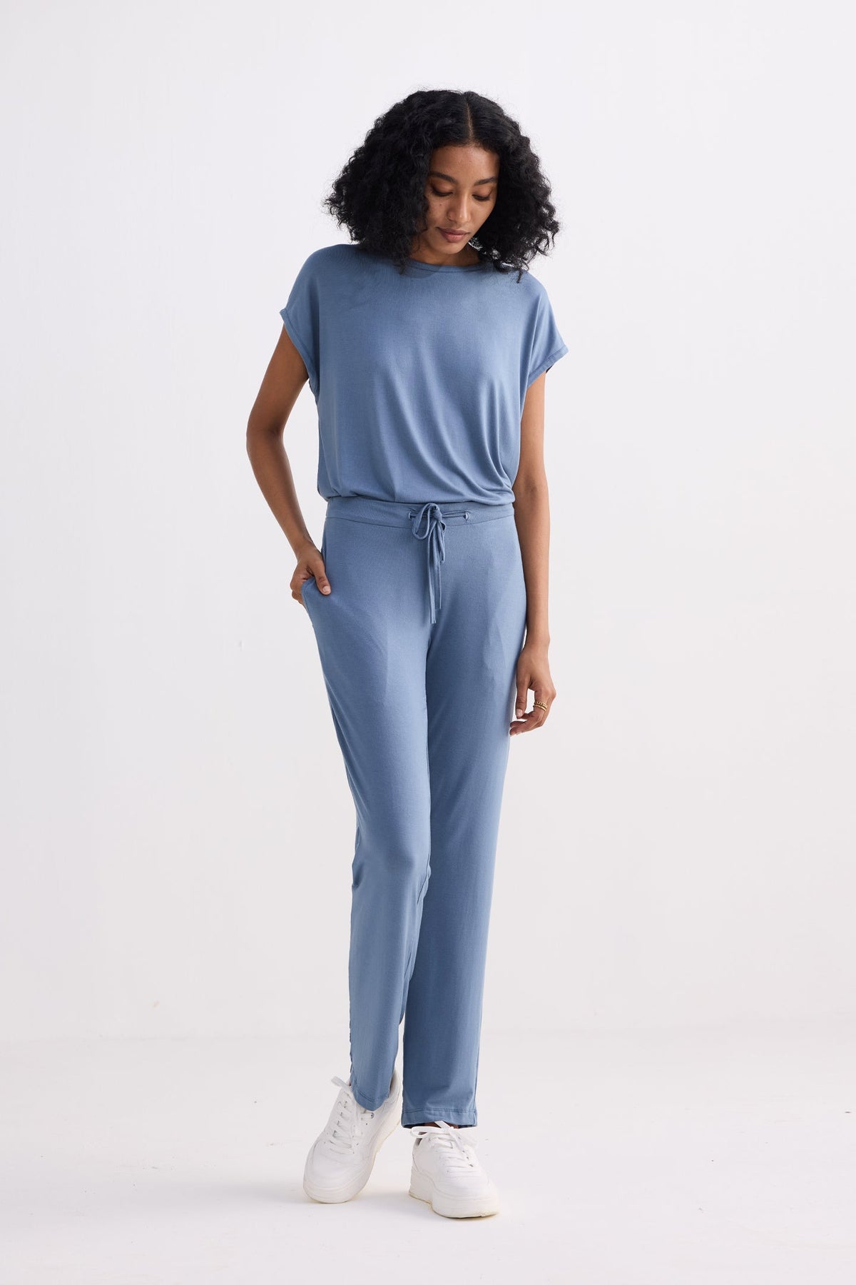 Relaxed Modal Tee & Wide-Leg Pants Set – Blue