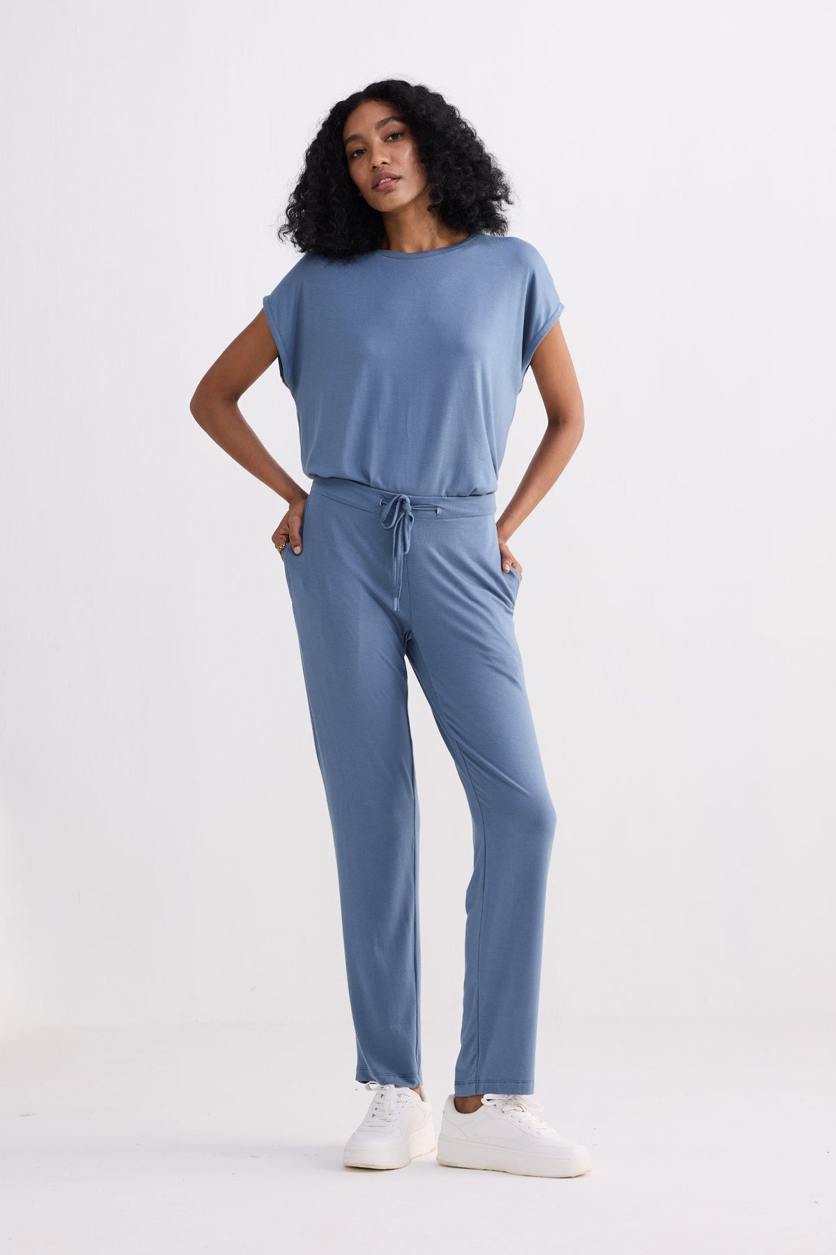 Relaxed Modal Tee & Wide-Leg Pants Set – Blue