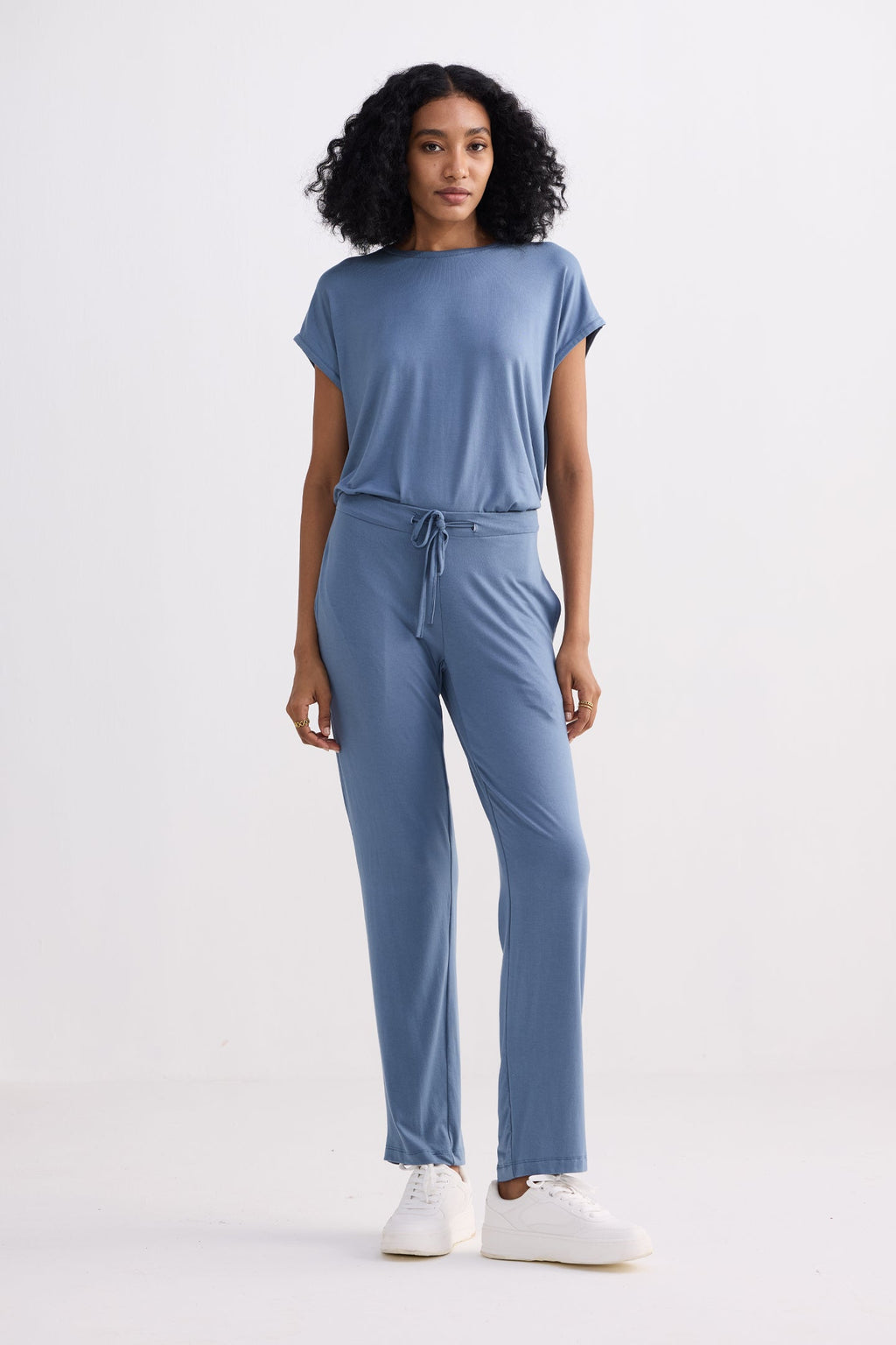 Relaxed Modal Tee & Wide-Leg Pants Set – Blue