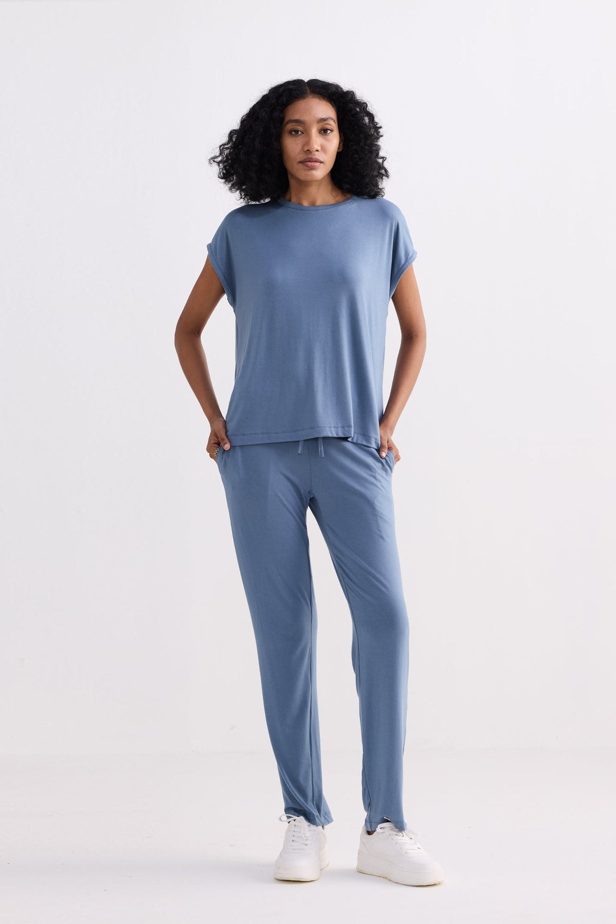 Relaxed Modal Tee & Wide-Leg Pants Set – Blue