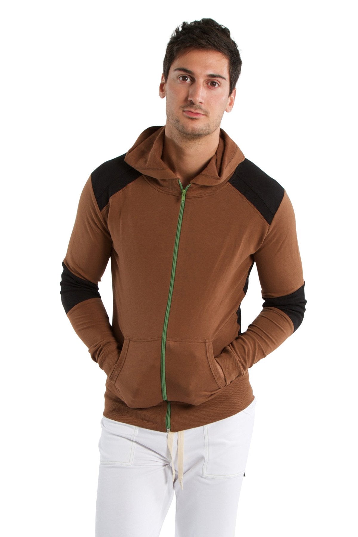 Form-Fit Crossover Zip Yoga Hoodie – Chocolate/Black