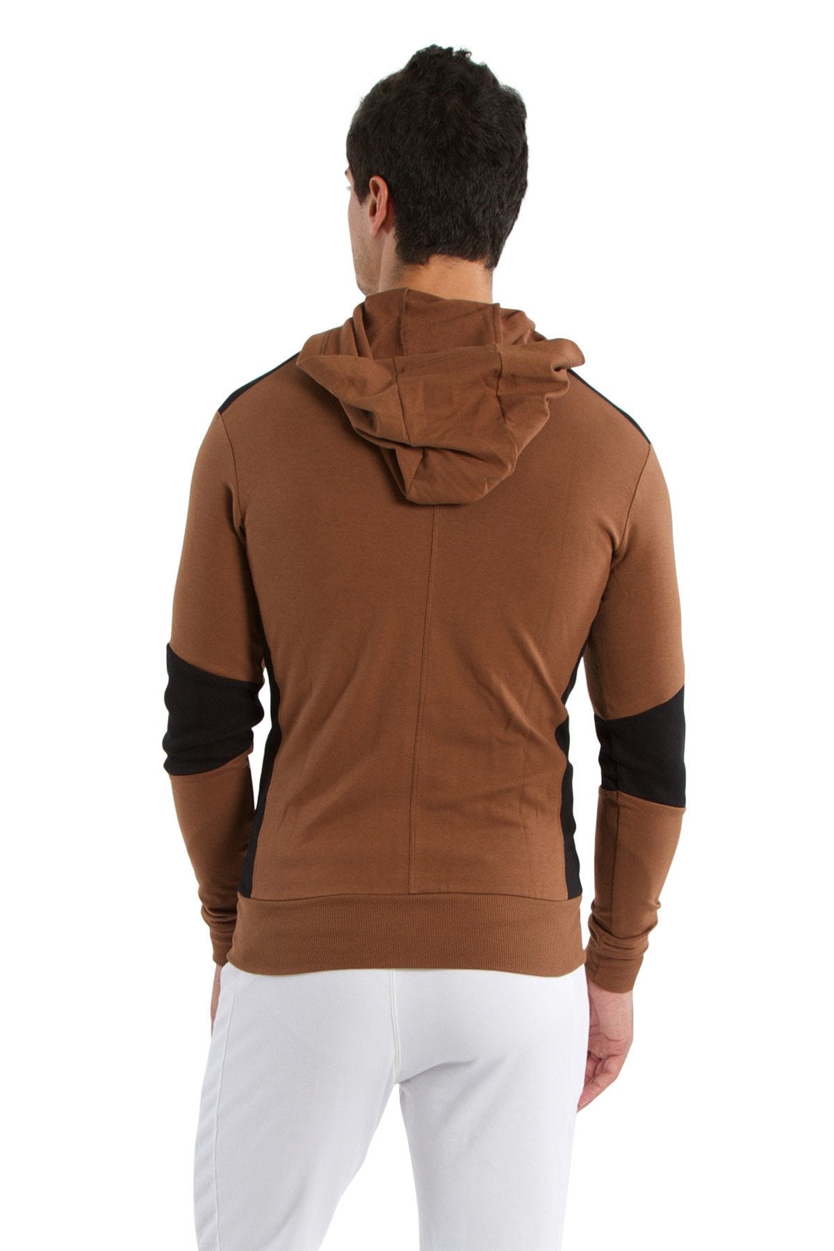 Form-Fit Crossover Zip Yoga Hoodie – Chocolate/Black