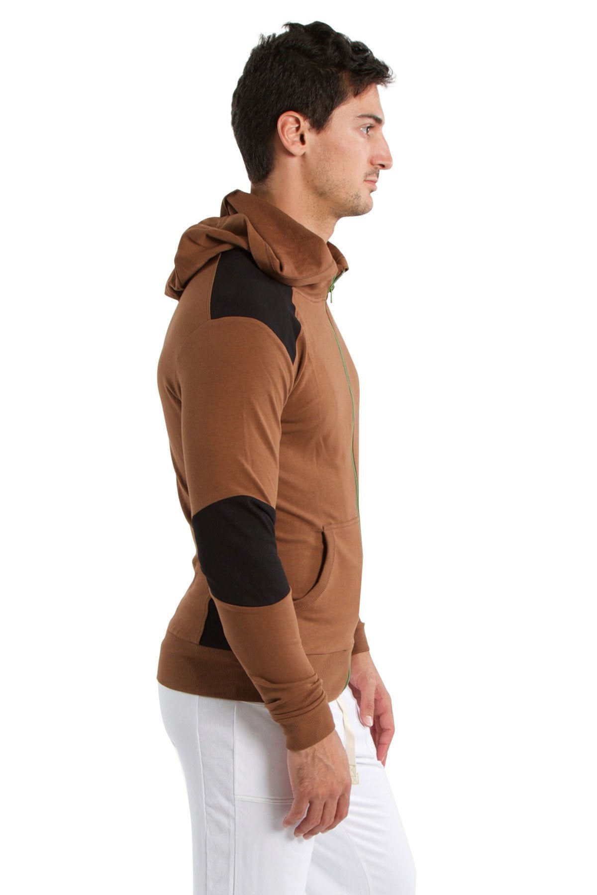 Form-Fit Crossover Zip Yoga Hoodie – Chocolate/Black