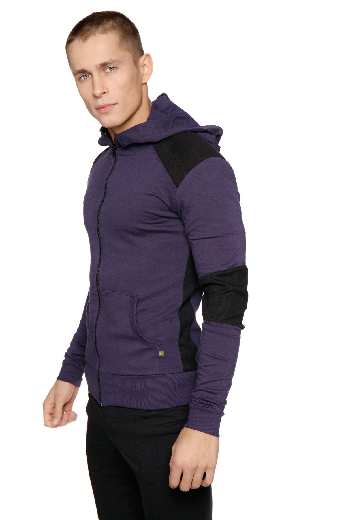 Form-Fit Crossover Zip Yoga Hoodie – Eggplant/Black