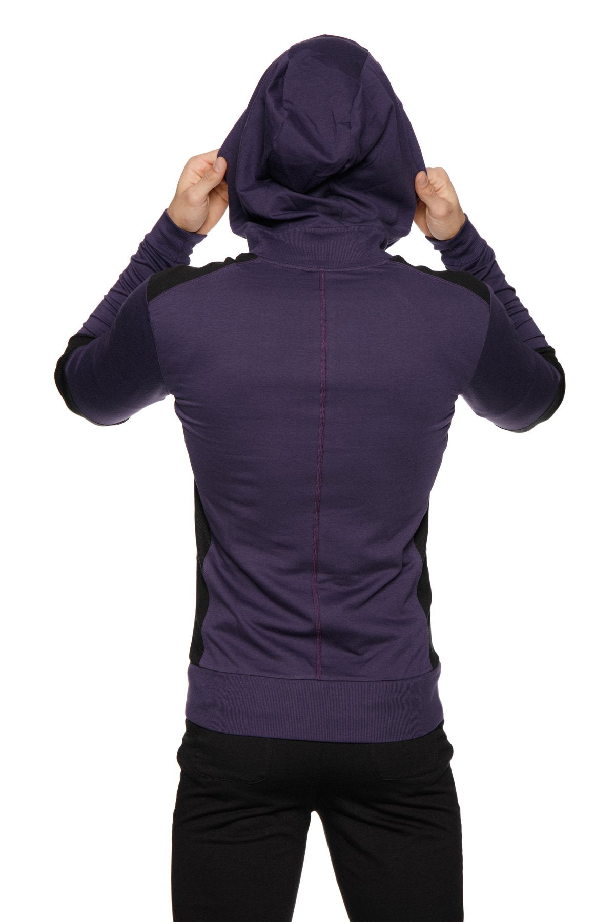 Form-Fit Crossover Zip Yoga Hoodie – Eggplant/Black