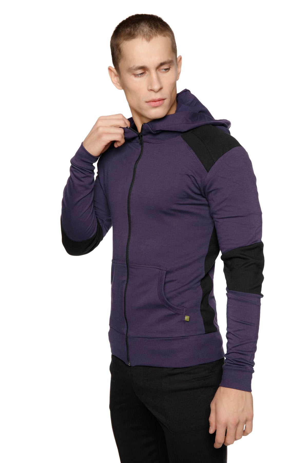 Form-Fit Crossover Zip Yoga Hoodie – Eggplant/Black