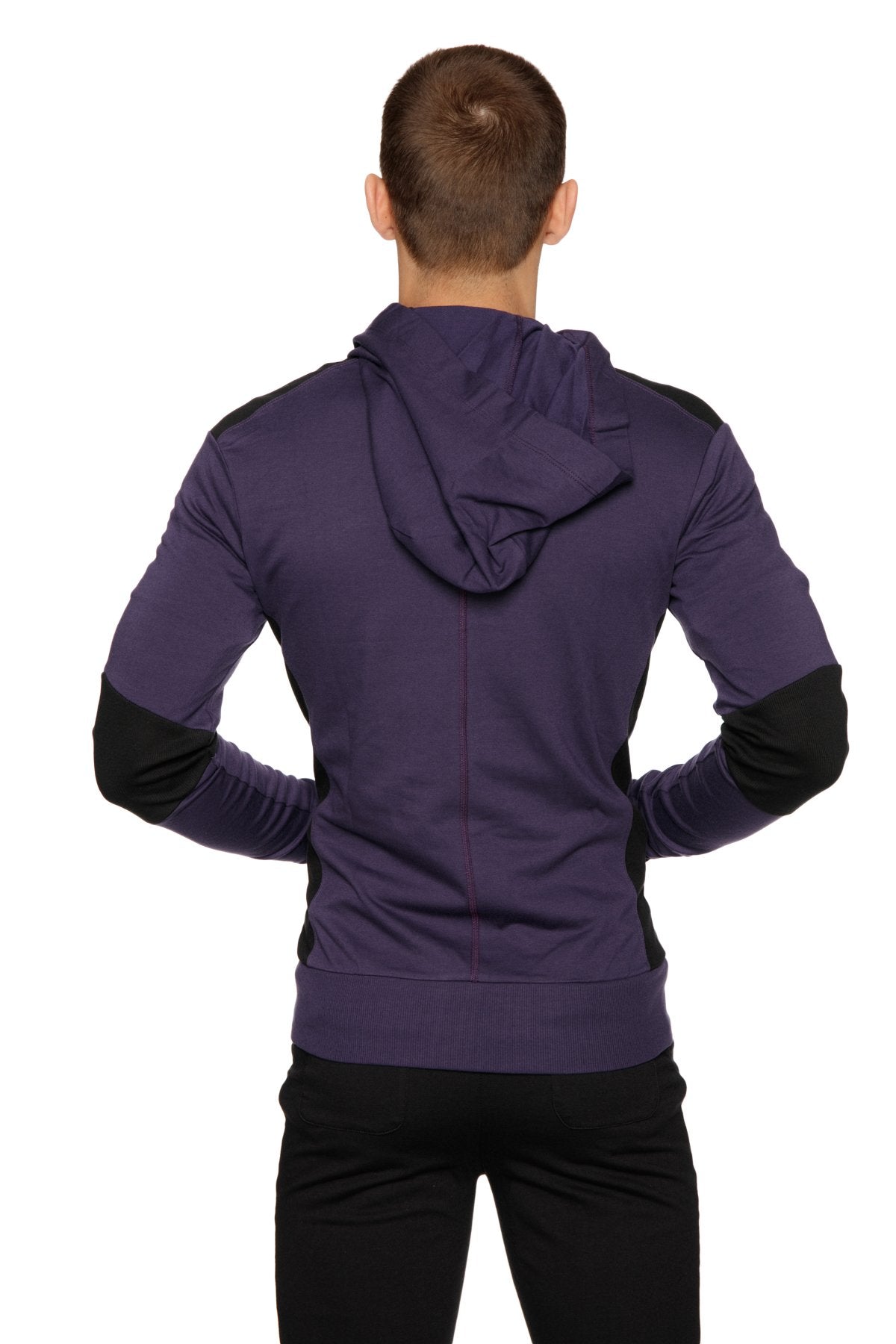 Form-Fit Crossover Zip Yoga Hoodie – Eggplant/Black