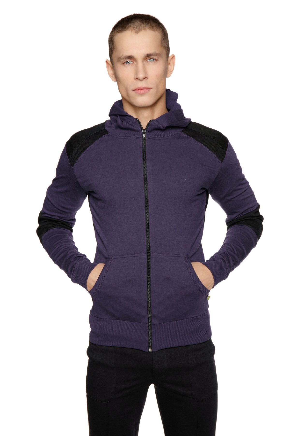 Form-Fit Crossover Zip Yoga Hoodie – Eggplant/Black