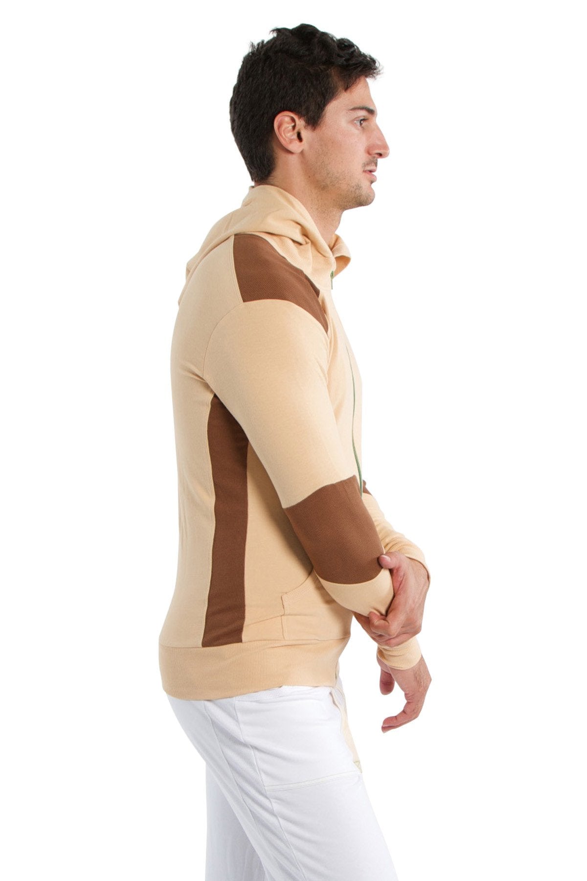 Form-Fit Crossover Zip Yoga Hoodie – Sand/Chocolate