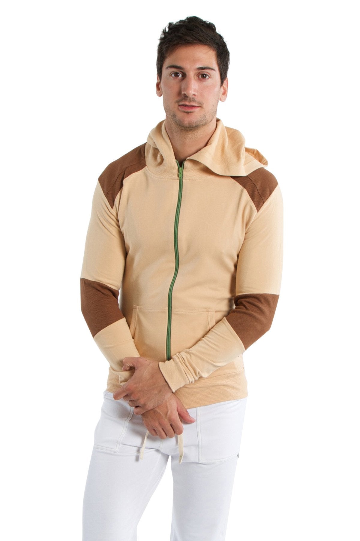 Form-Fit Crossover Zip Yoga Hoodie – Sand/Chocolate