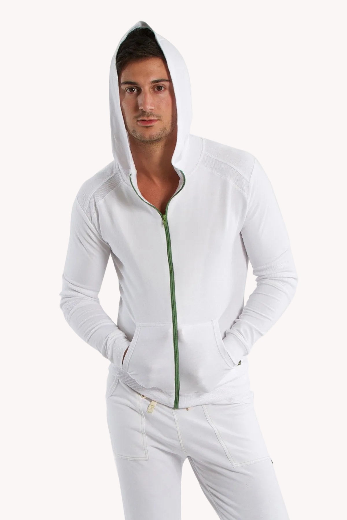 Form-Fit Crossover Zip Yoga Hoodie – White/Green