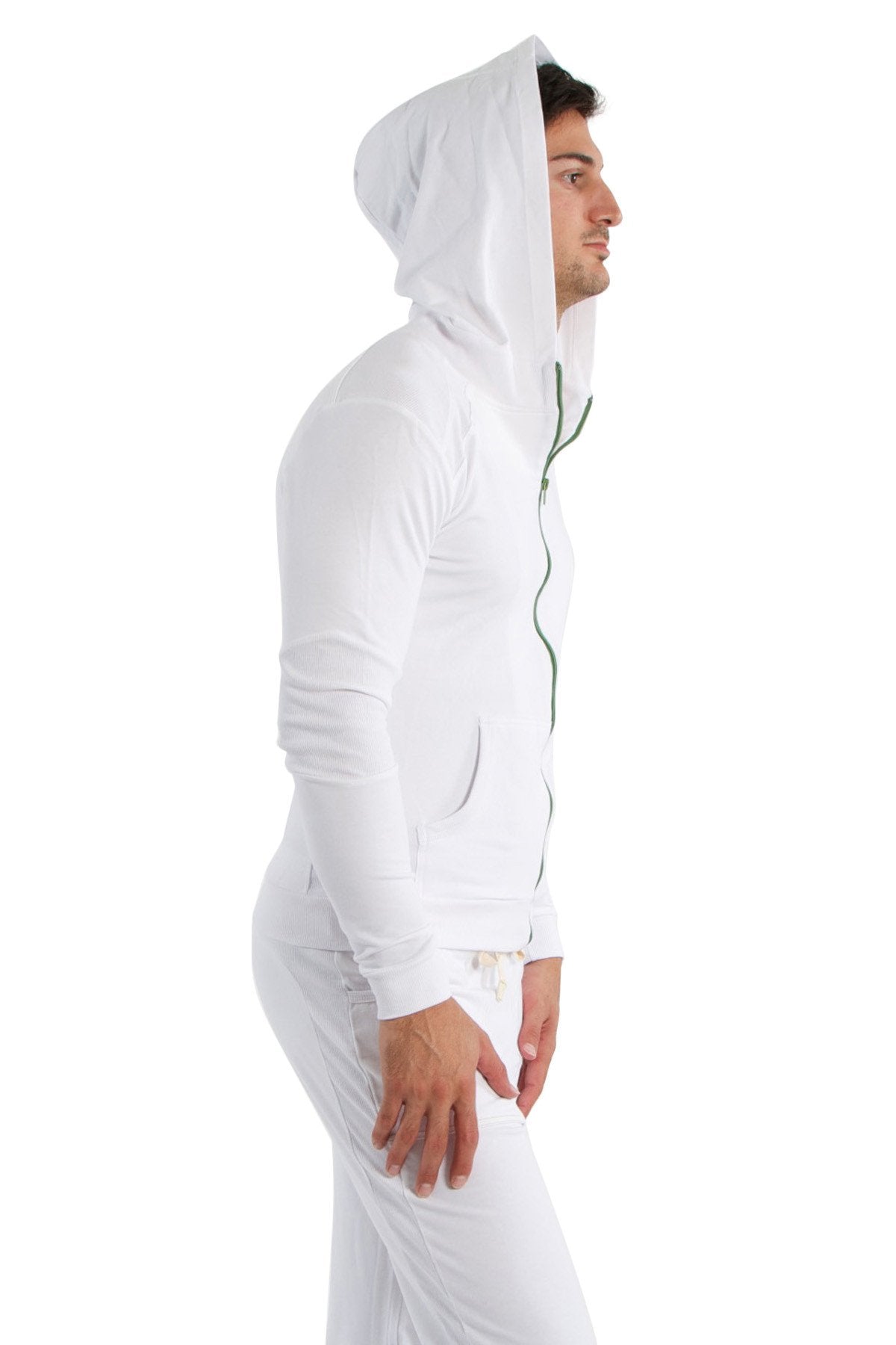 Form-Fit Crossover Zip Yoga Hoodie – White/Green