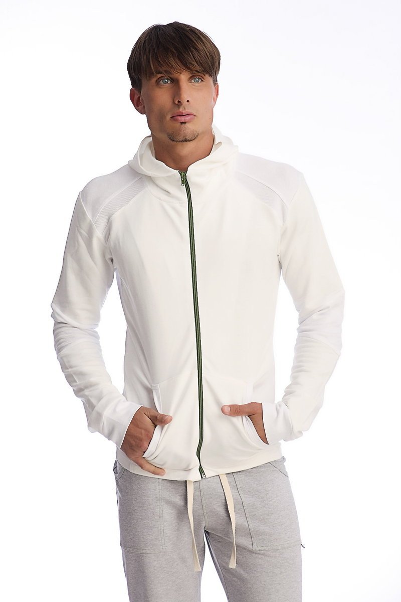 Form-Fit Crossover Zip Yoga Hoodie – White/Green