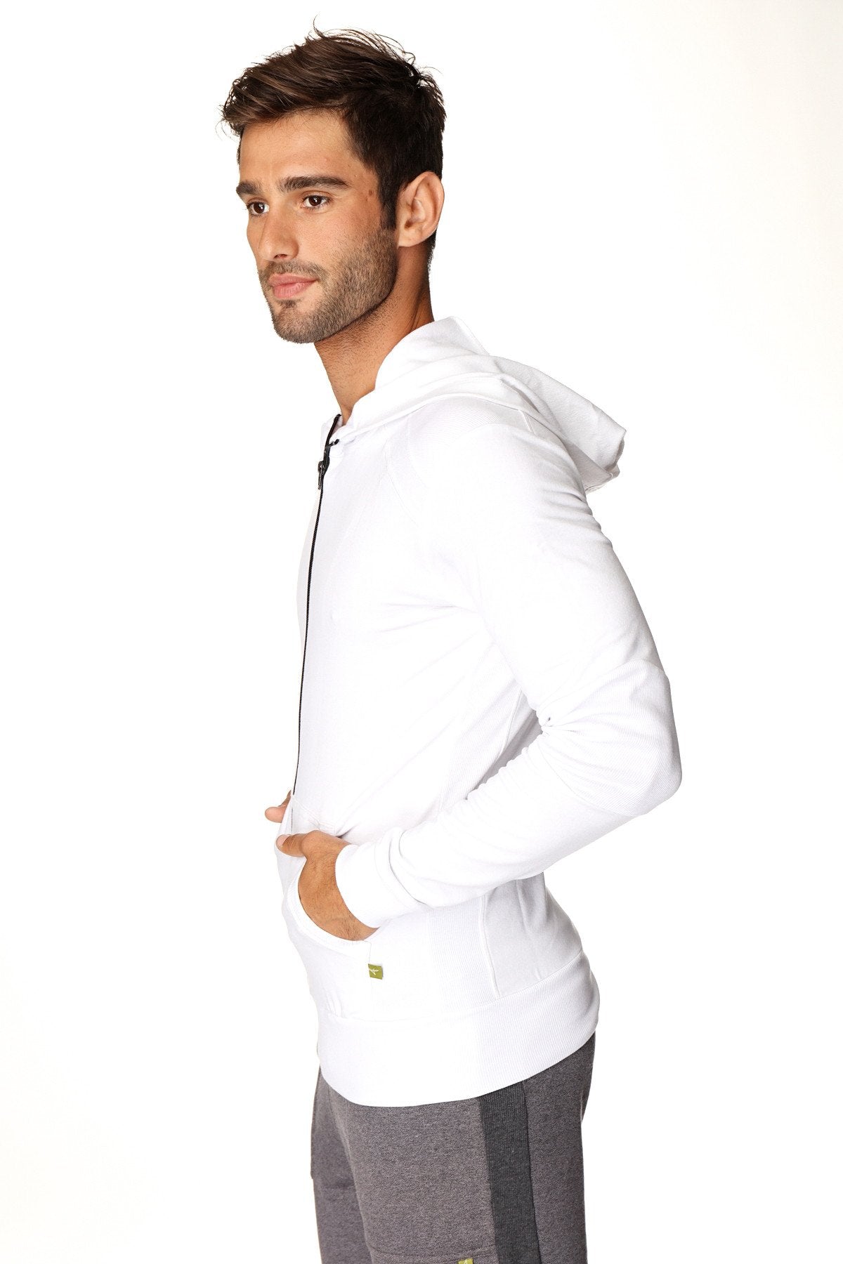 Form-Fit Crossover Zip Hoodie – White with Black Zipper