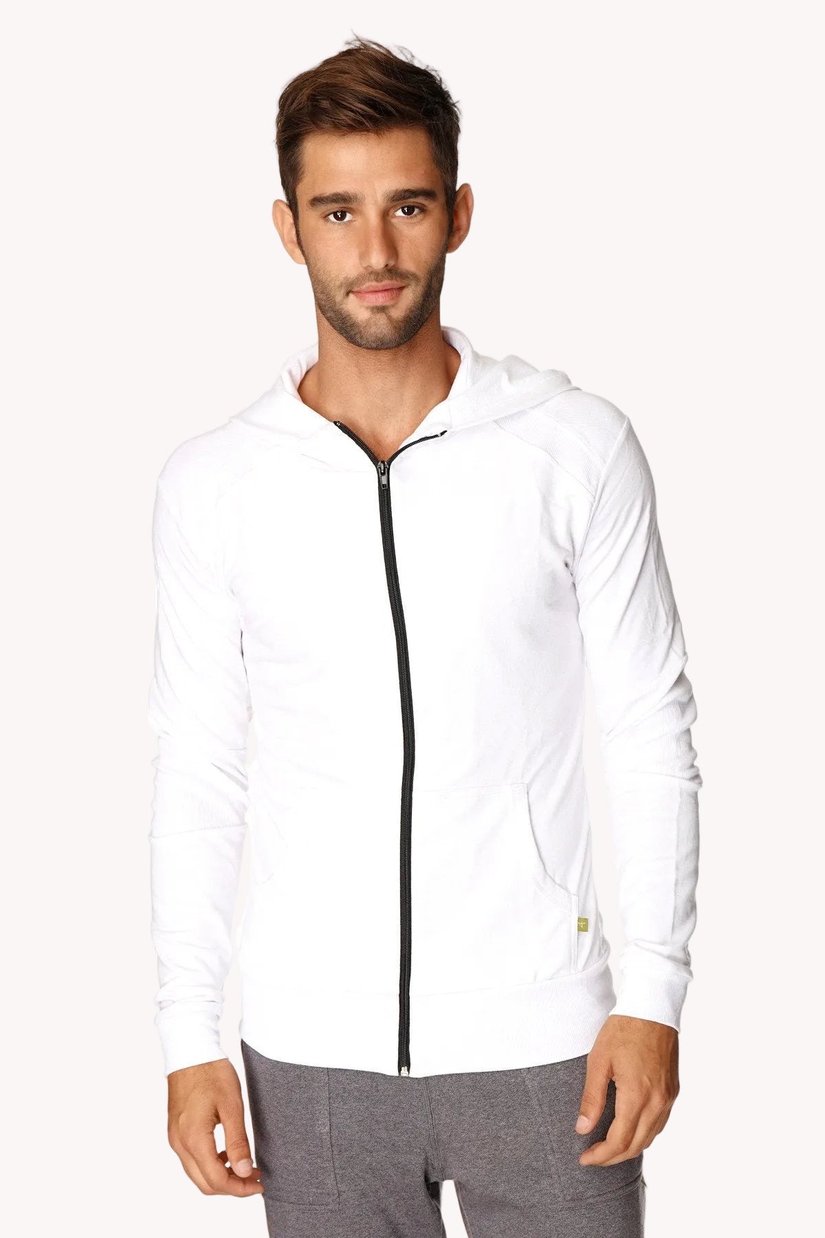 Form-Fit Crossover Zip Hoodie – White with Black Zipper