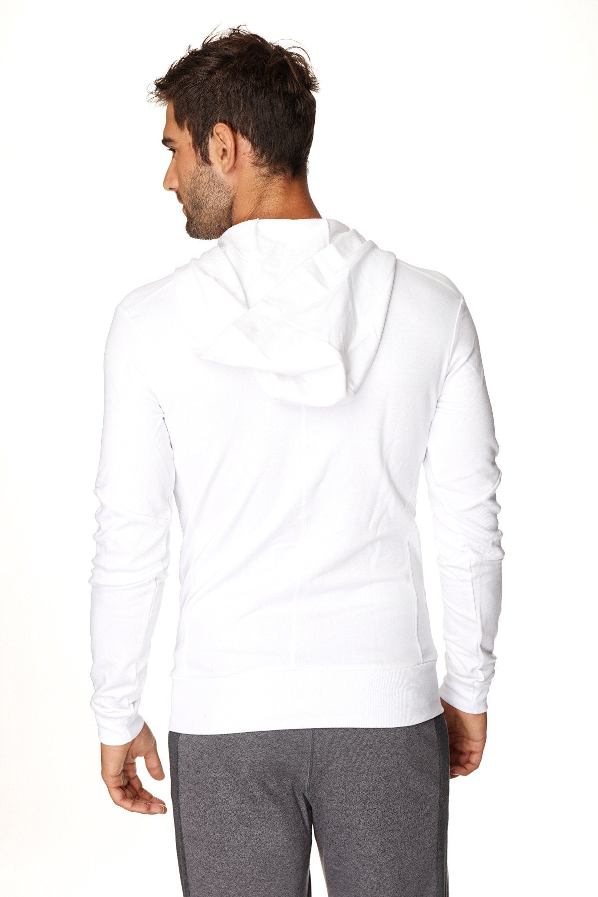Form-Fit Crossover Zip Hoodie – White with Black Zipper