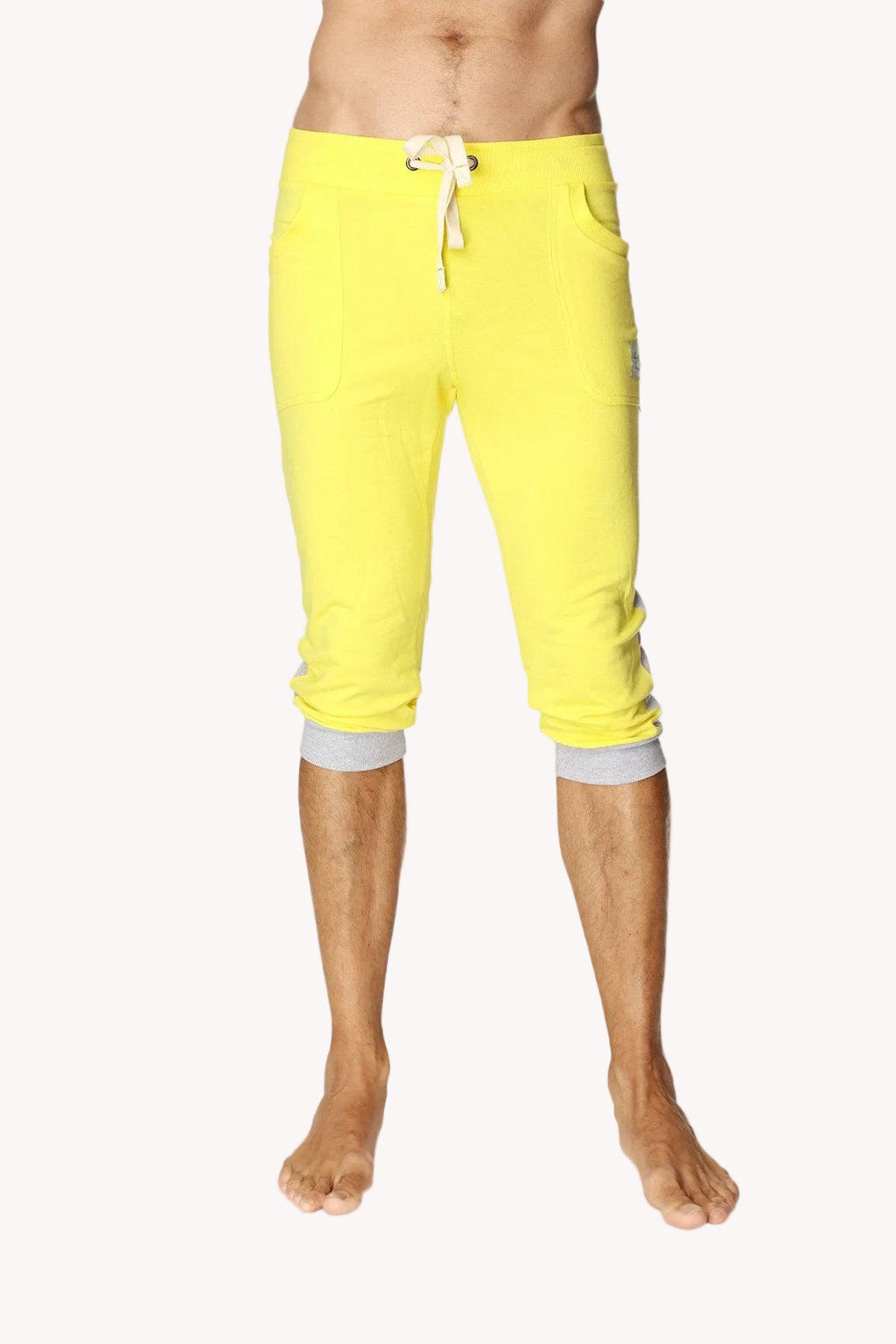 Cuffed Capri Yoga Pants – Tropic Yellow with Grey