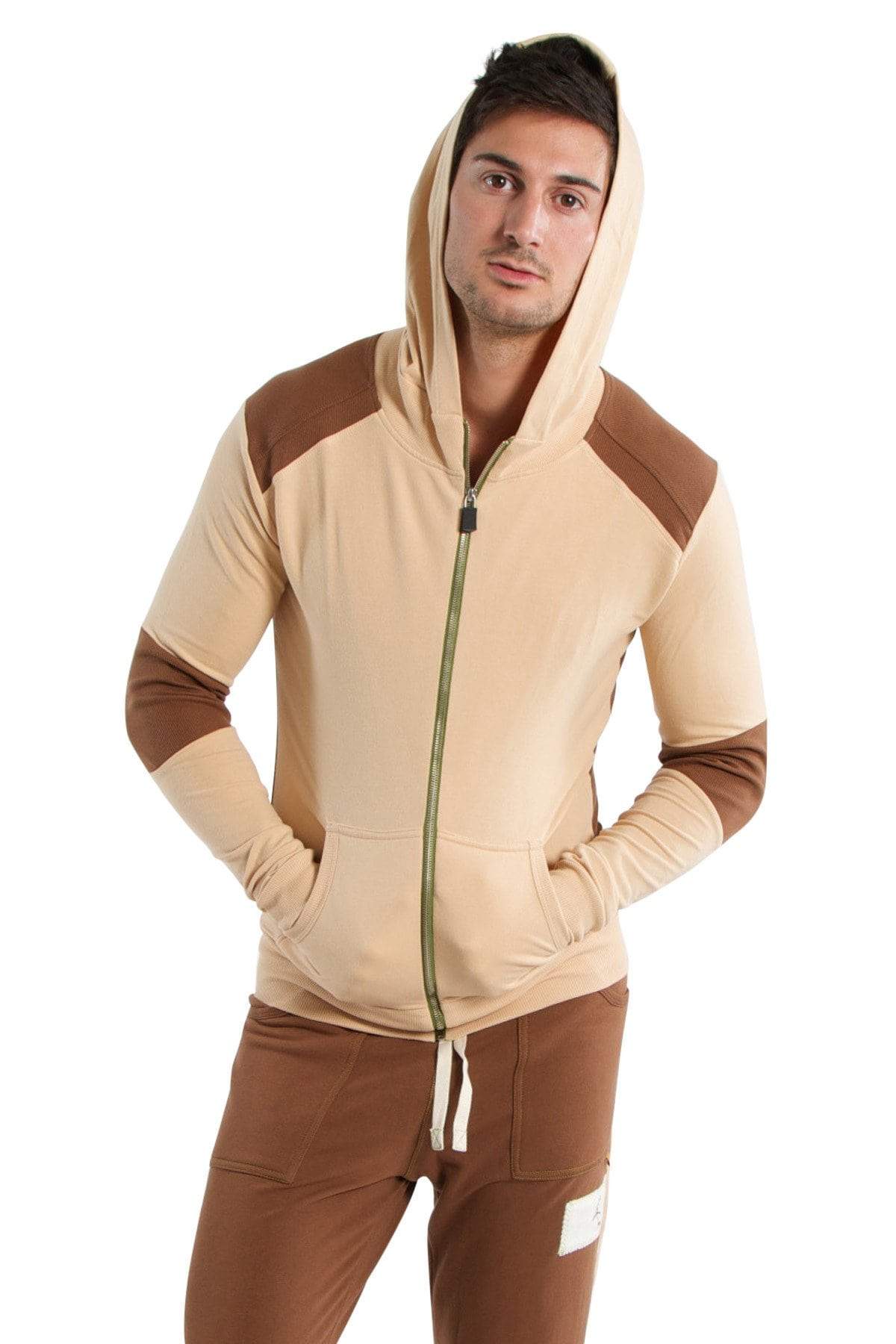 Edge Crossover Zip Yoga Hoodie – Sand/Chocolate