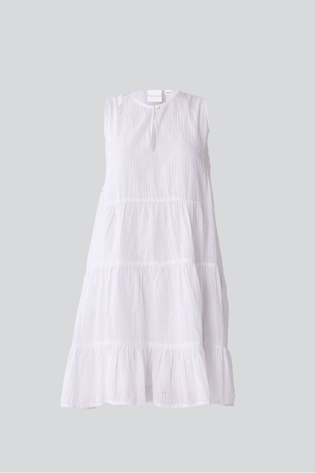 Embroidered Sleeveless Tiered Dress – White