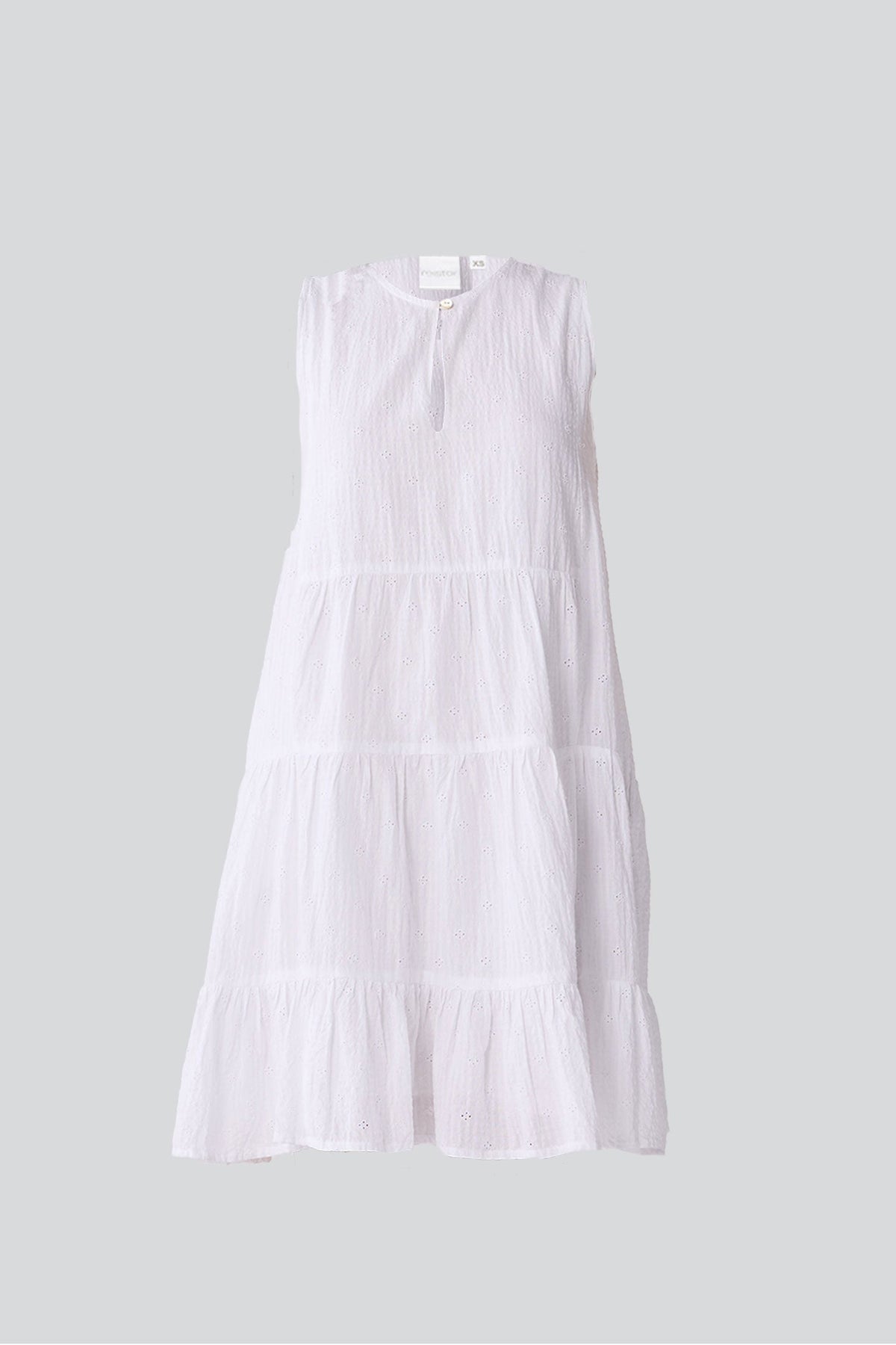 Embroidered Sleeveless Tiered Dress – White