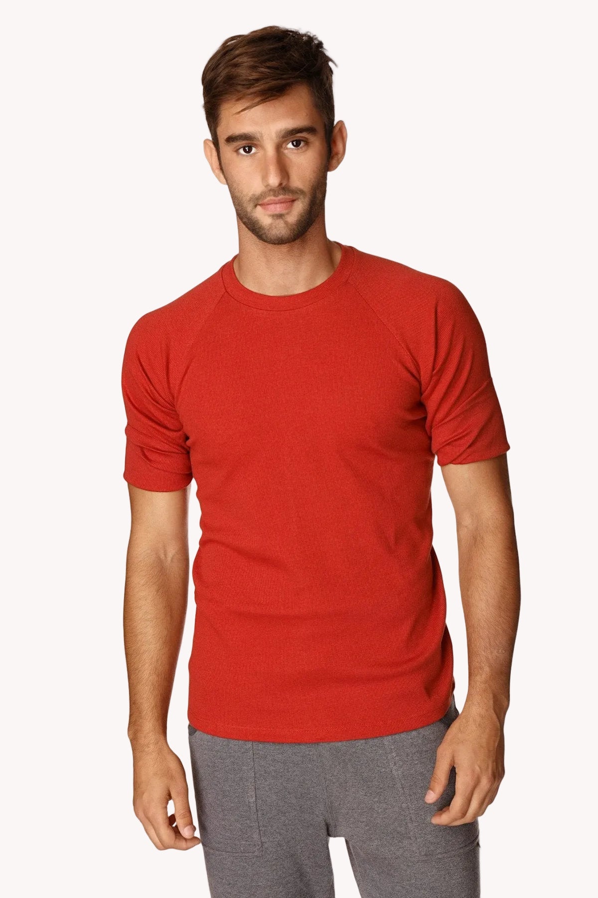 Hybrid Raglan Crew-Neck Tee – Cinnabar Red