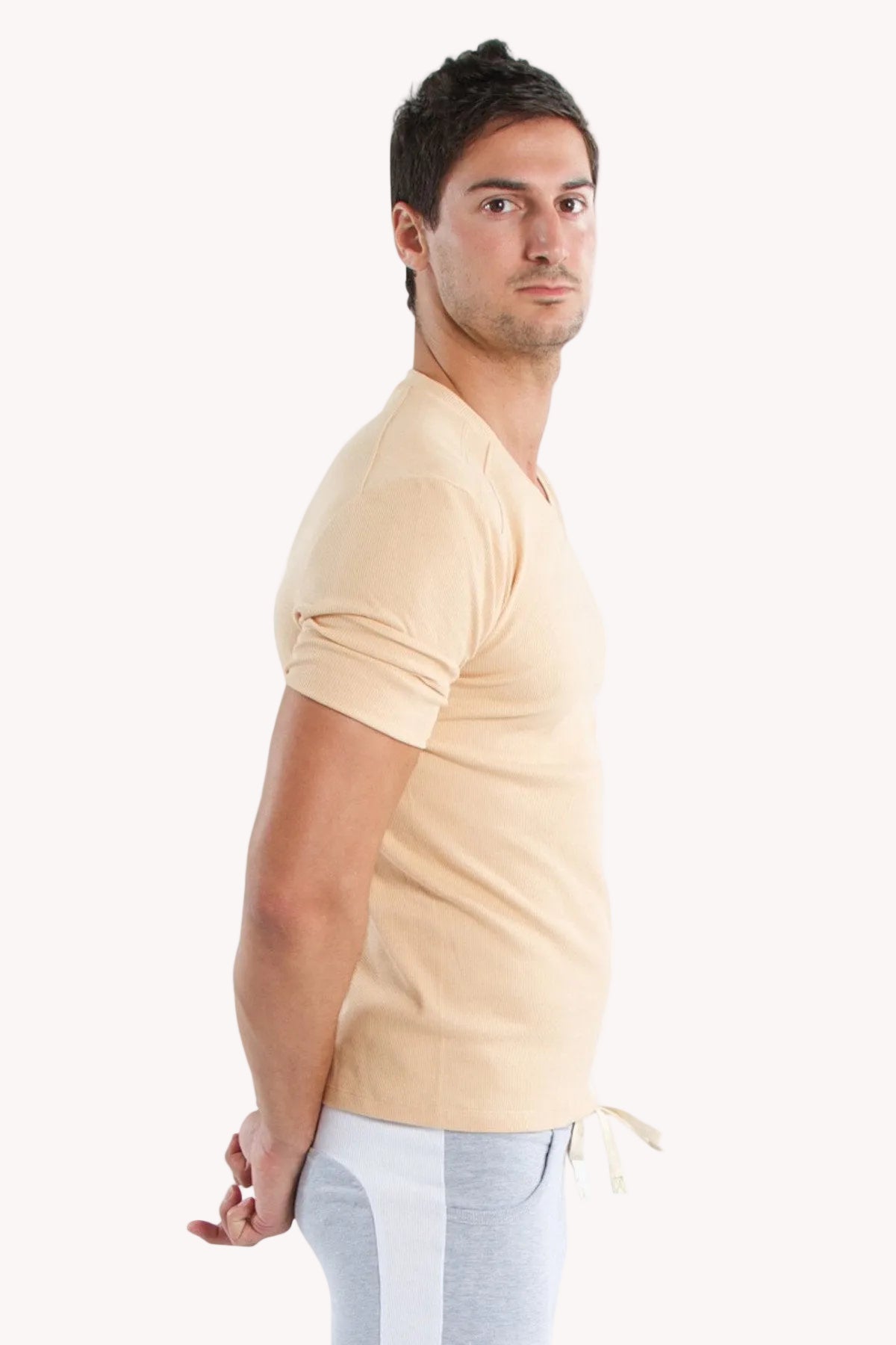 Hybrid Rib V-Neck Tee – Sand Beige