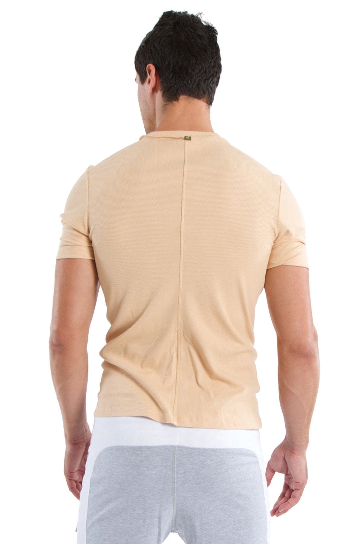 Hybrid Rib V-Neck Tee – Sand Beige