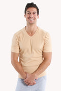 Hybrid Rib V-Neck Tee – Sand Beige