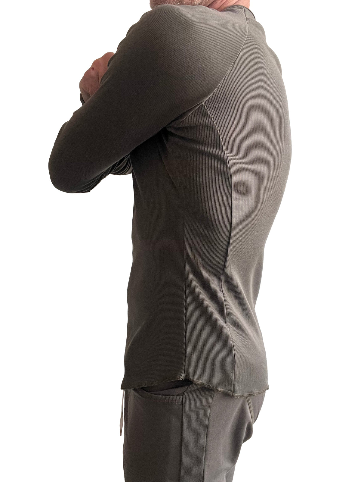 Raglan Thermal V-Neck Long Sleeve Tee – Army Green