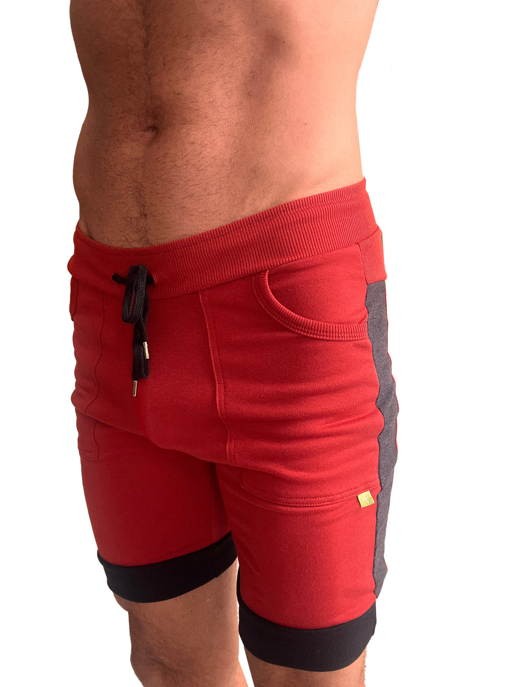 Cuffed Yoga Shorts – Red/Charcoal/Black