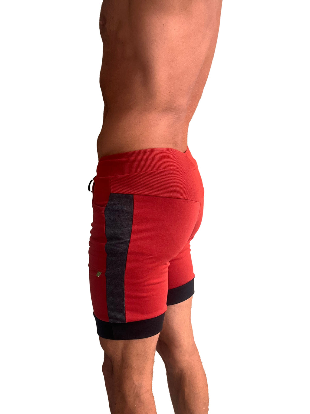 Cuffed Yoga Shorts – Red/Charcoal/Black