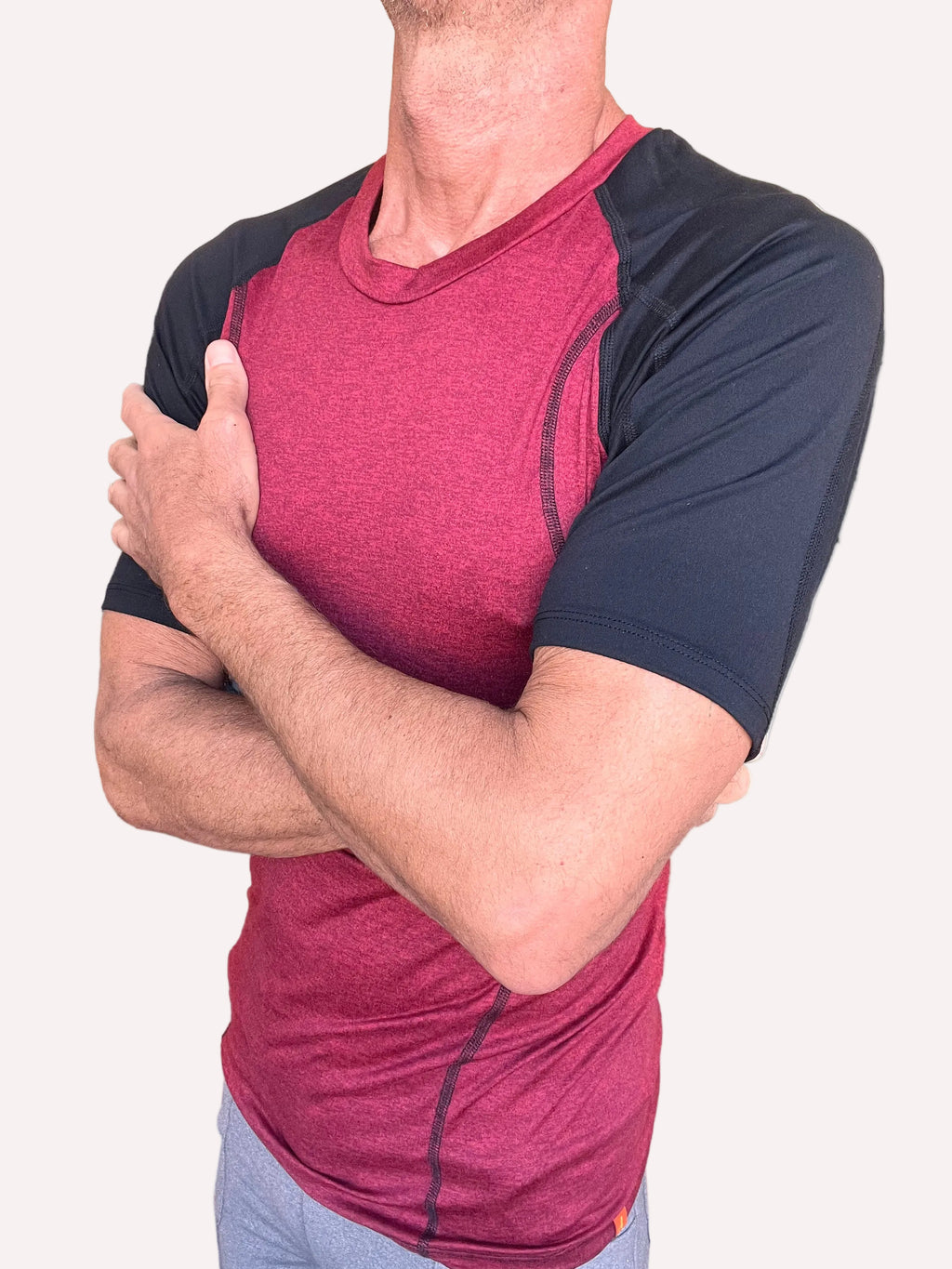 Designer Raglan Crew-Neck Tee – Brick with Black Sleeve