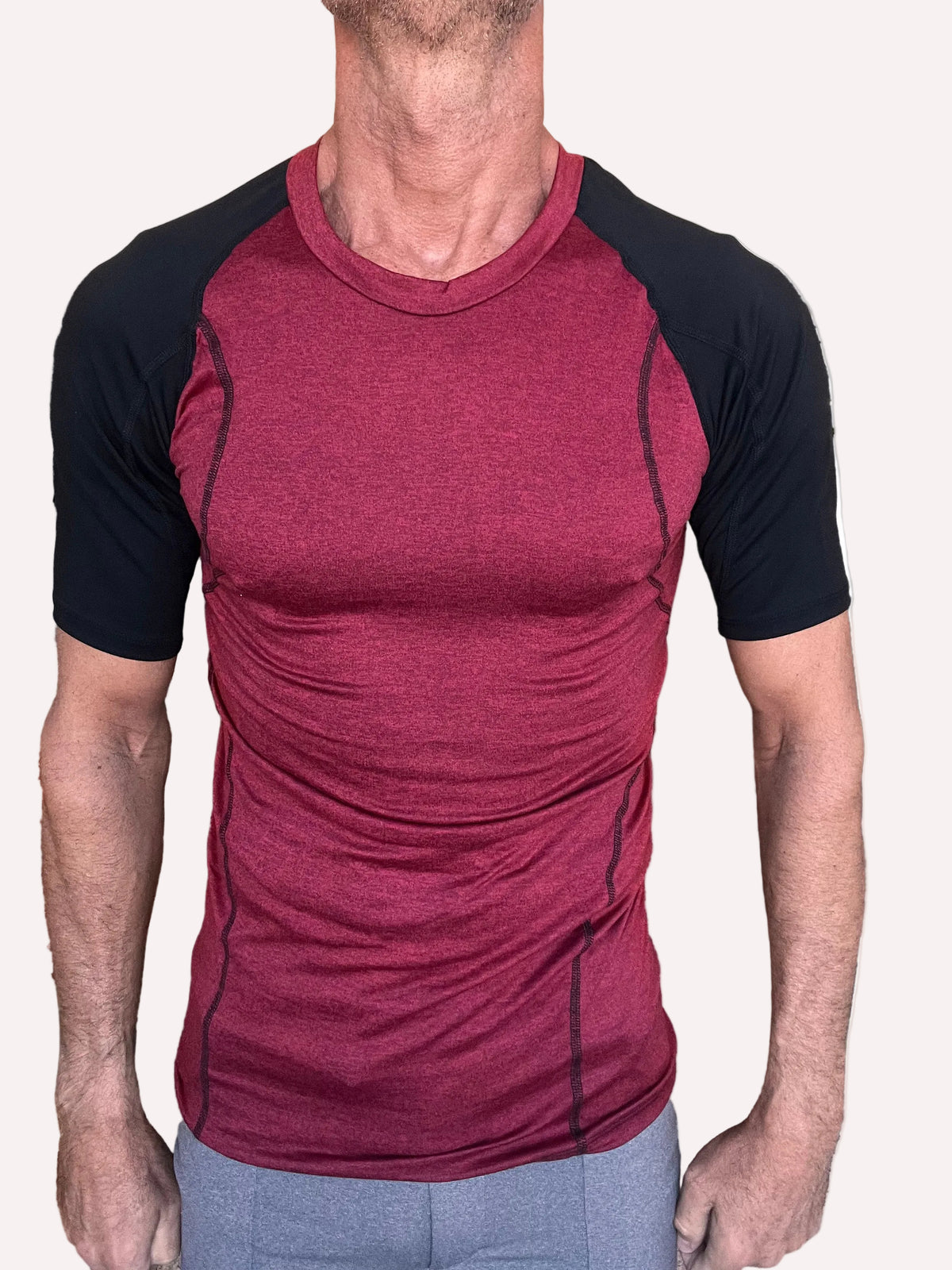 Designer Raglan Crew-Neck Tee – Brick with Black Sleeve