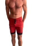 Cuffed Yoga Shorts – Red/Charcoal/Black