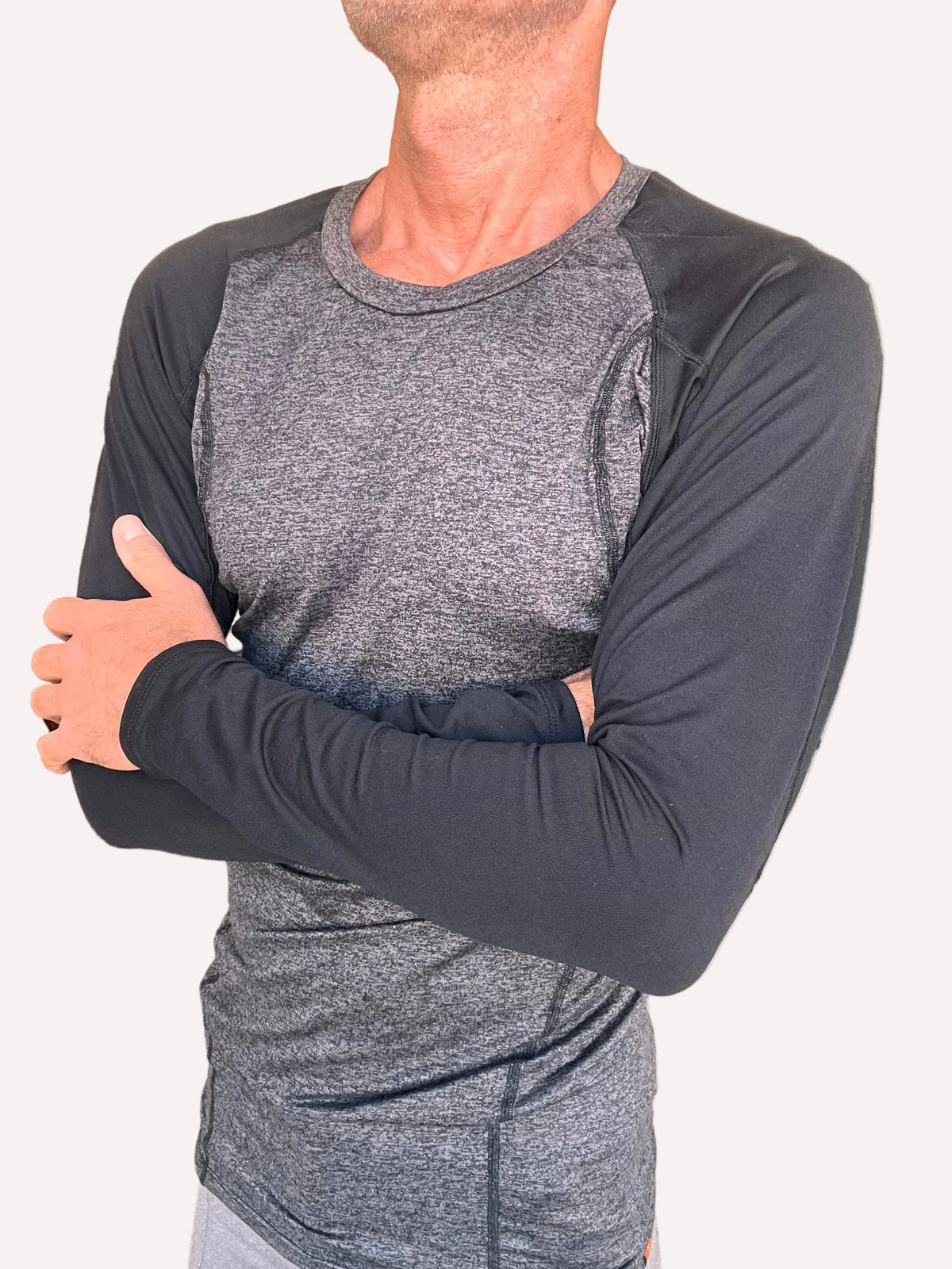 Designer Raglan Long Sleeve Tee – Charcoal with Black Sleeve