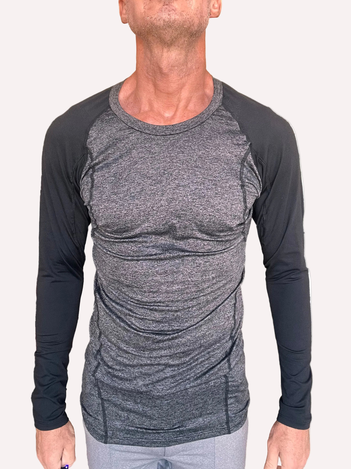 Designer Raglan Long Sleeve Tee – Charcoal with Black Sleeve