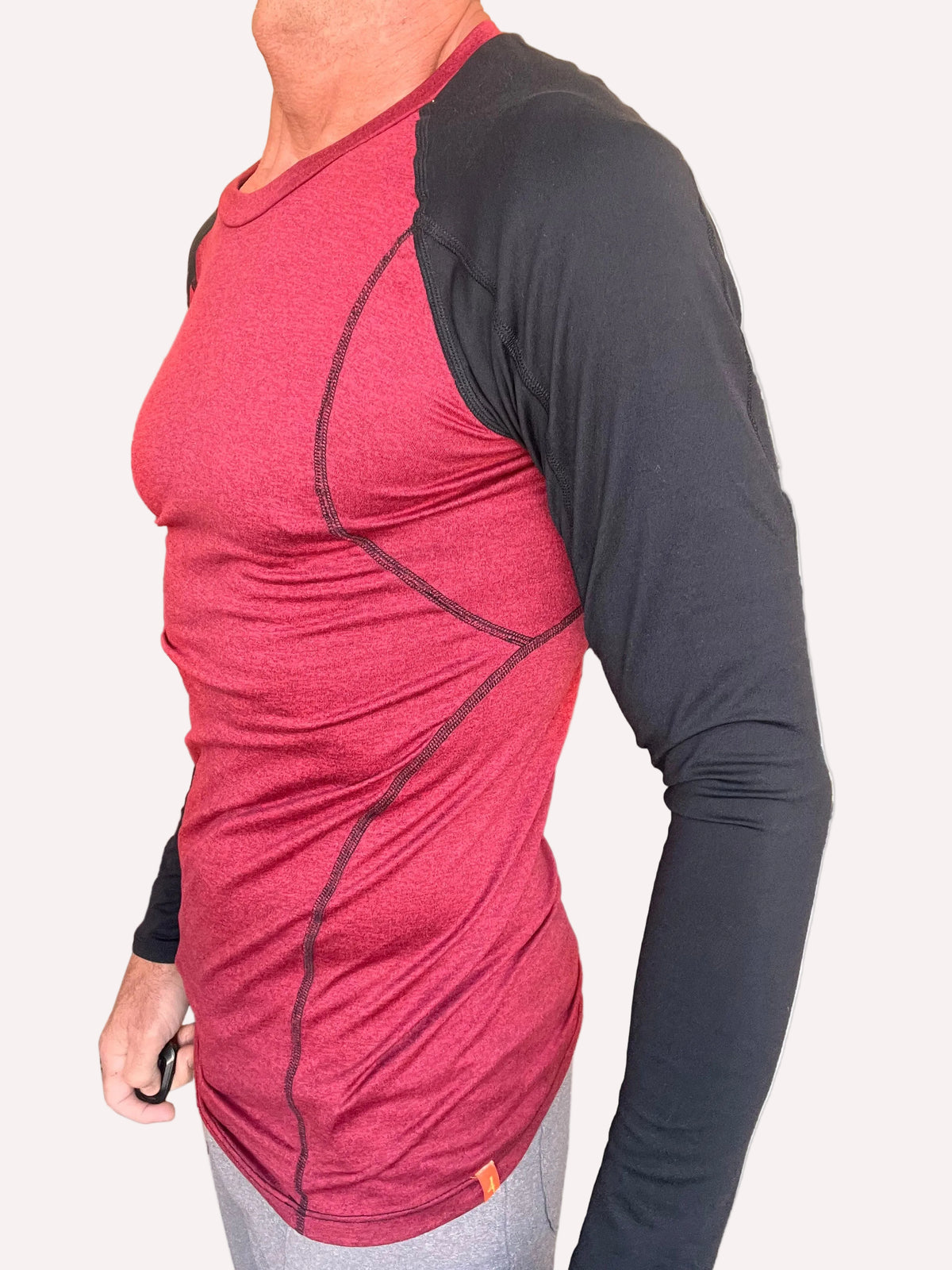 Designer Raglan Long Sleeve Tee – Brick with Black Sleeve