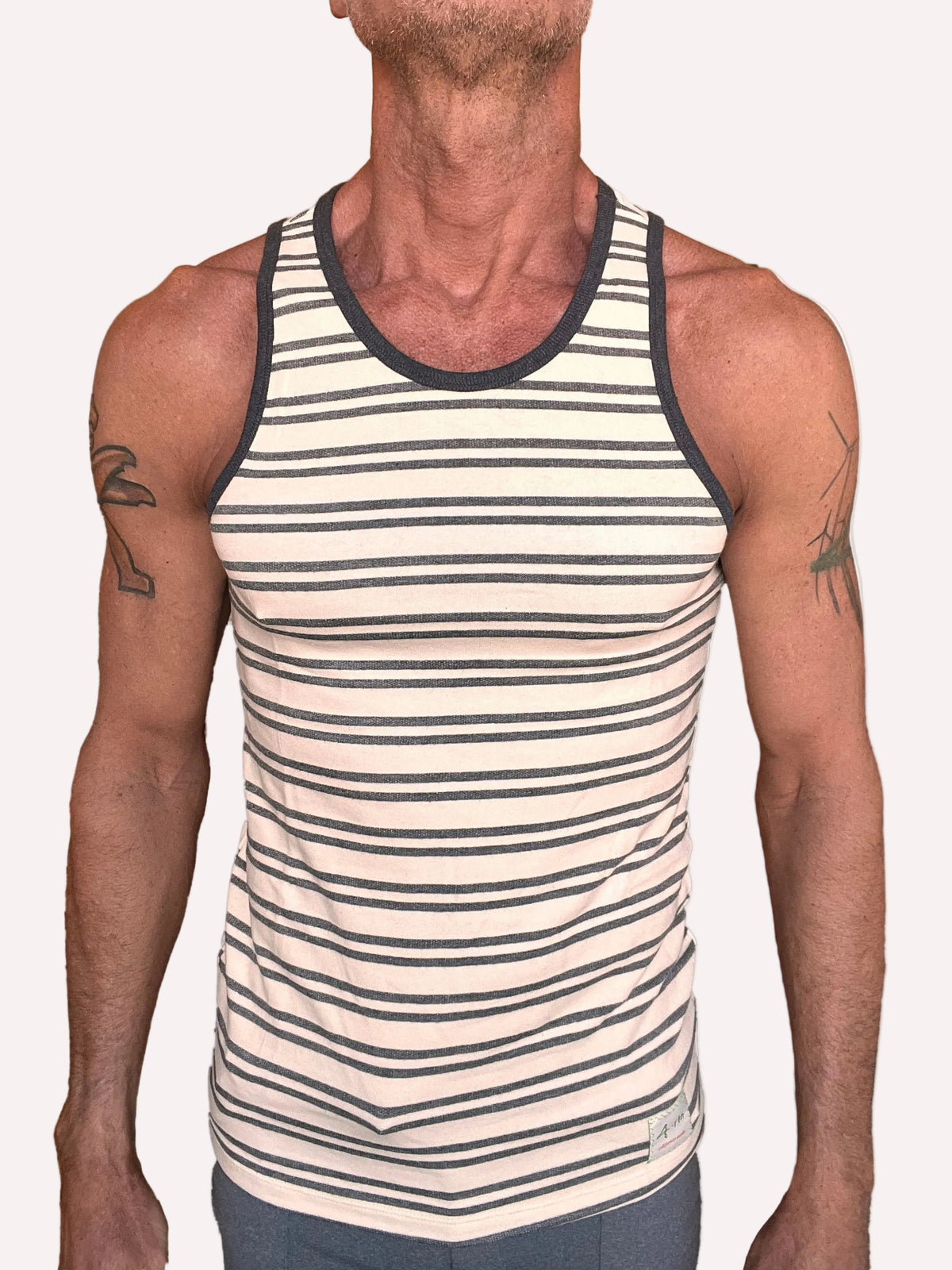 Nautical Brushed-Fleece Tank – Dark Gray Stripe