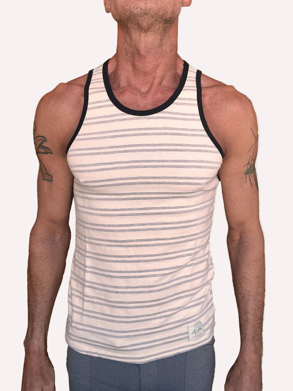 Nautical Brushed-Fleece Tank – Light Gray Stripe