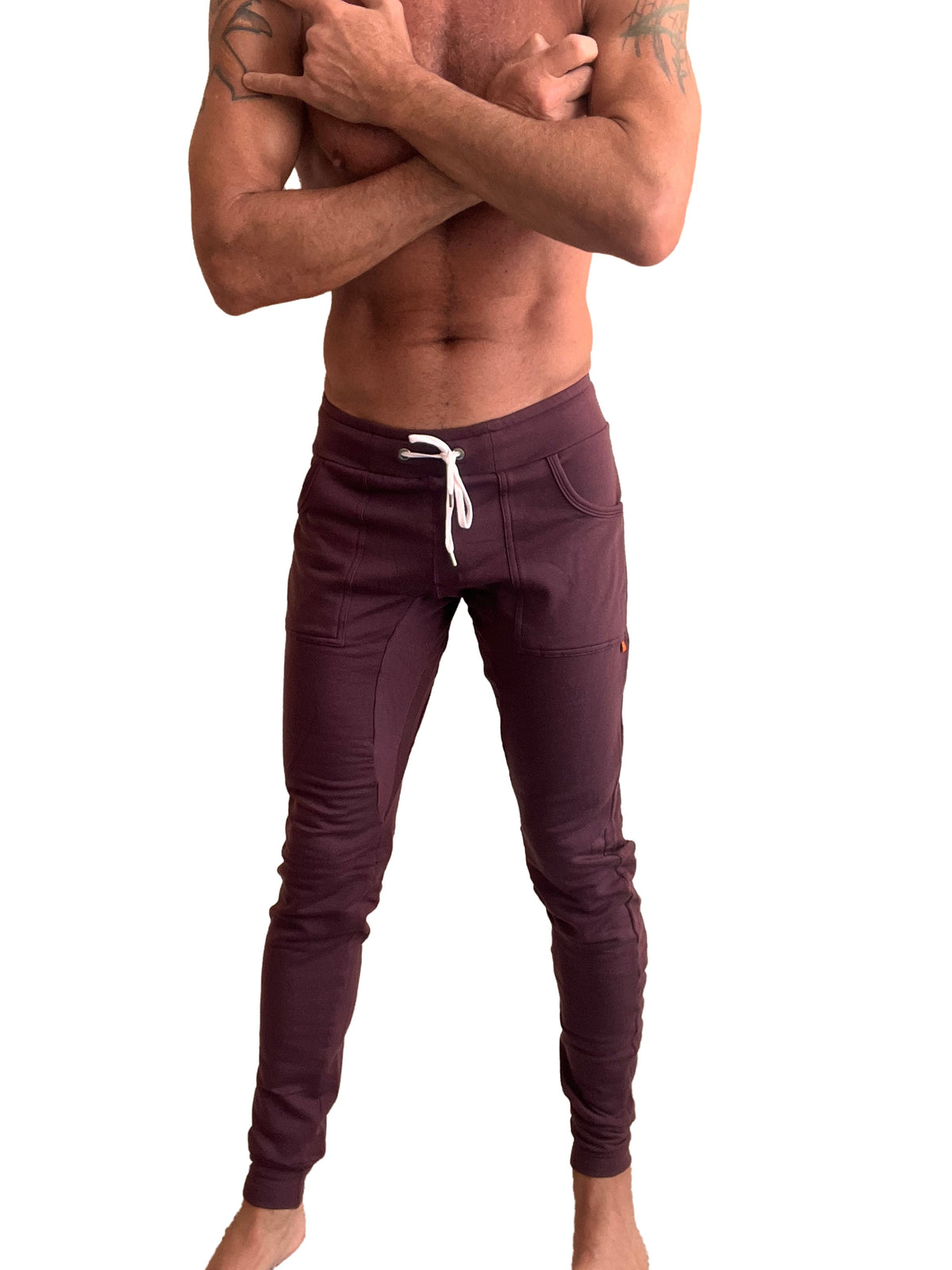 Luxury-Fleece Cuffed Yoga Joggers – Burgundy