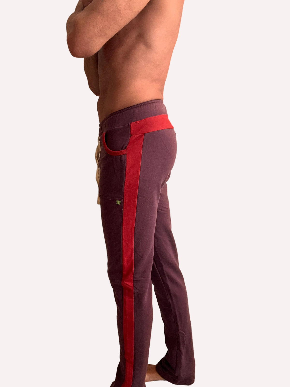 Fleece Track & Lounge Sweatpants – Burgundy with Red