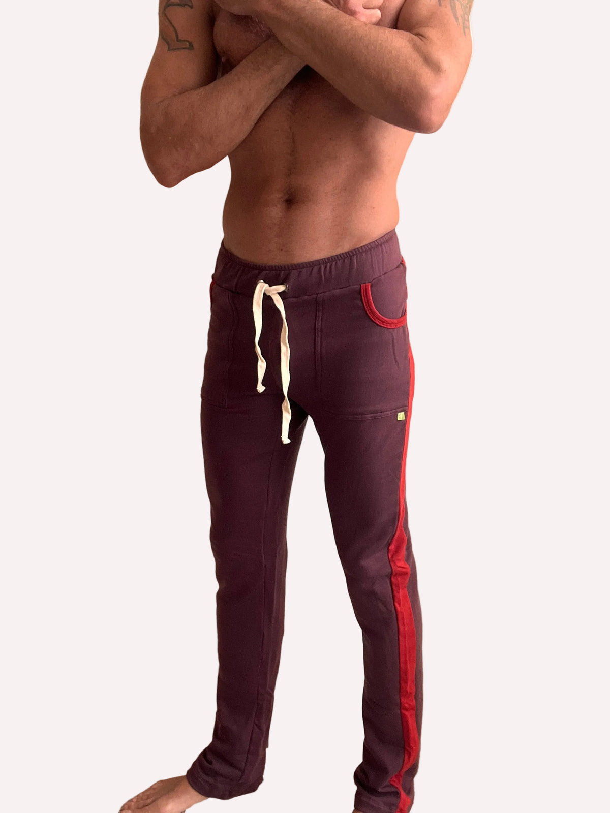 Fleece Track & Lounge Sweatpants – Burgundy with Red