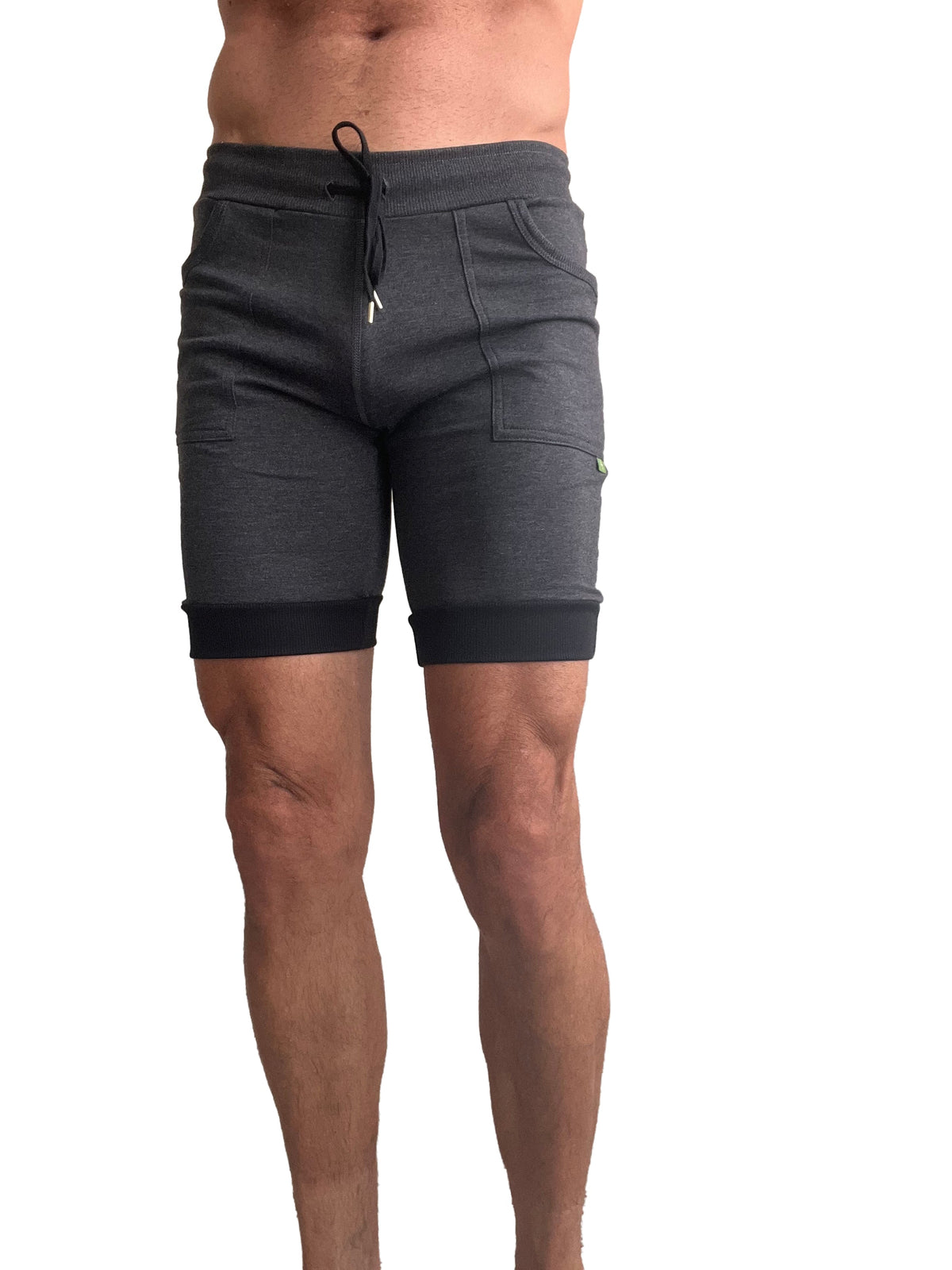 Cuffed Yoga Shorts – Charcoal with Grey & Black