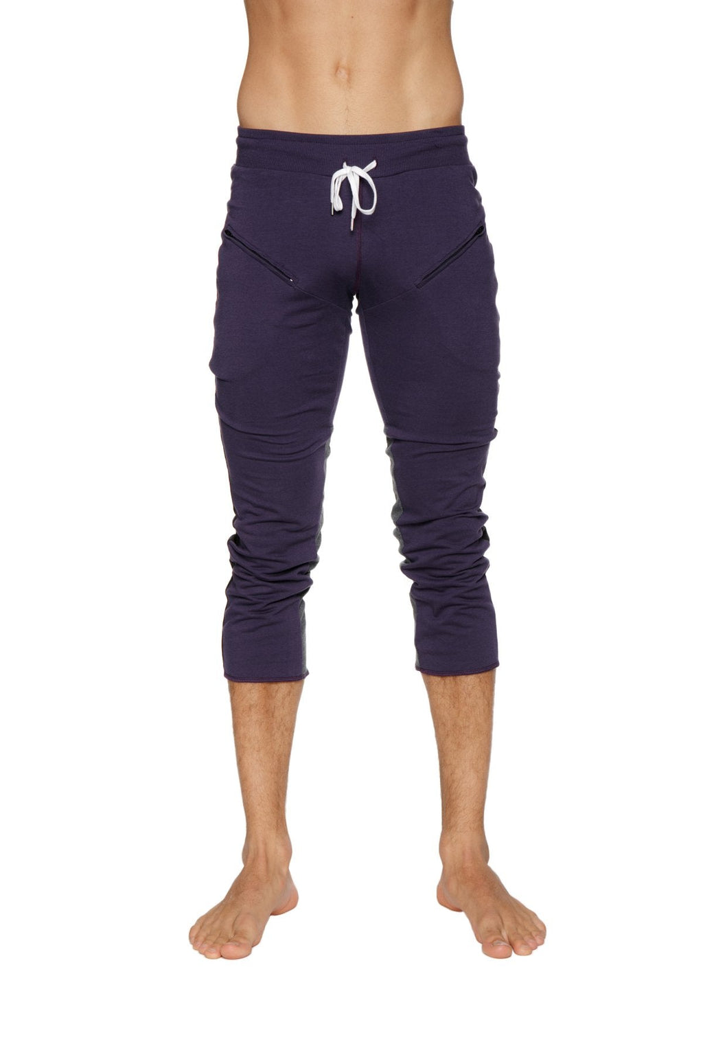 4/5 Zip-Pocket Capri Yoga Pants – Eggplant/Black/Charcoal