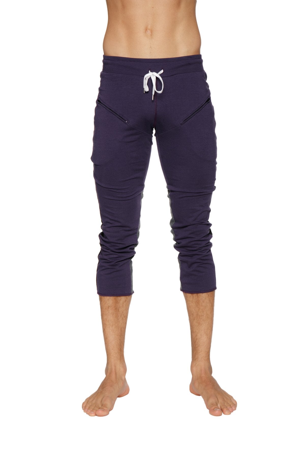 4/5 Zip-Pocket Capri Yoga Pants – Eggplant/Black/Charcoal