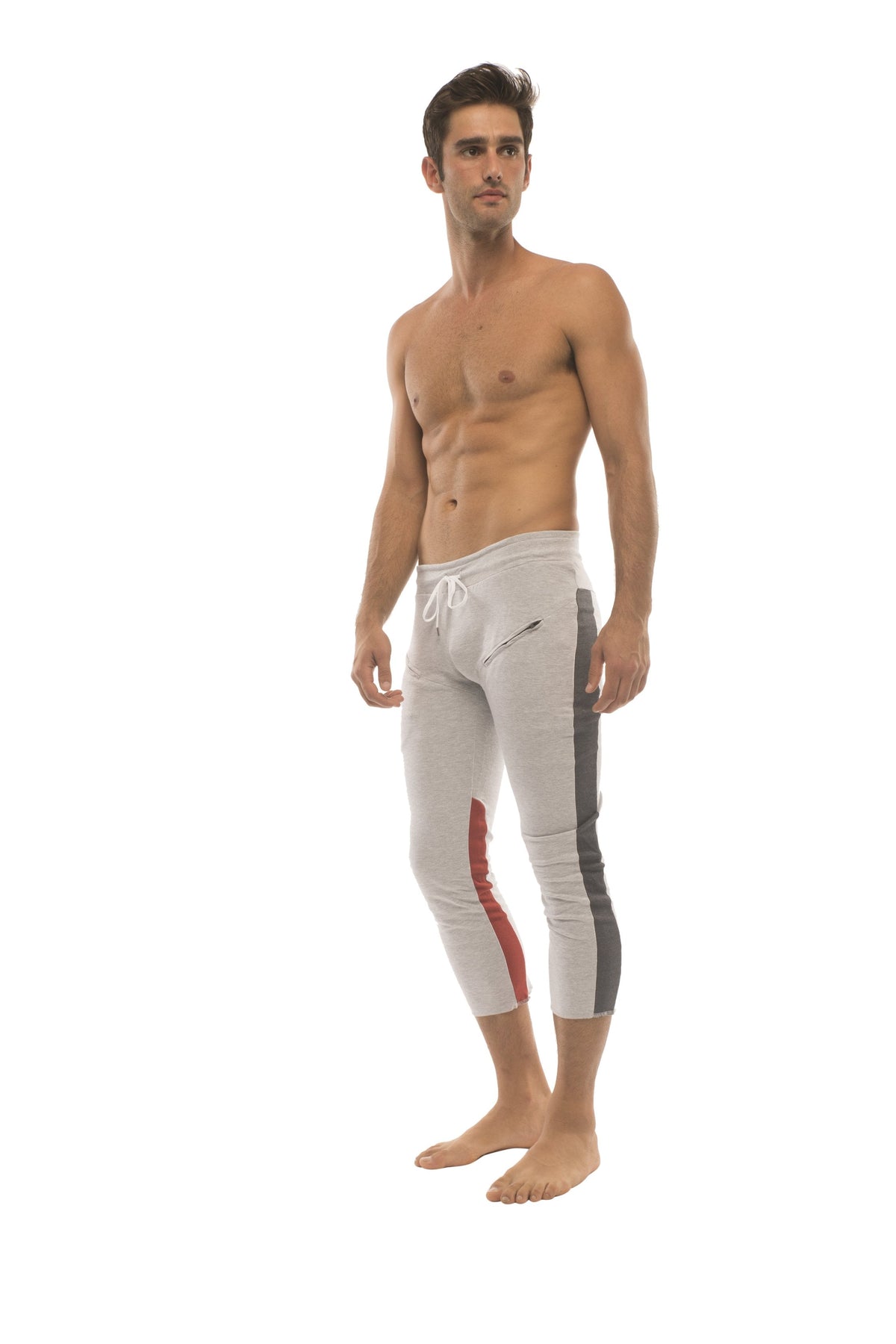 4/5 Zip-Pocket Capri Yoga Pants – Grey/Charcoal/Red