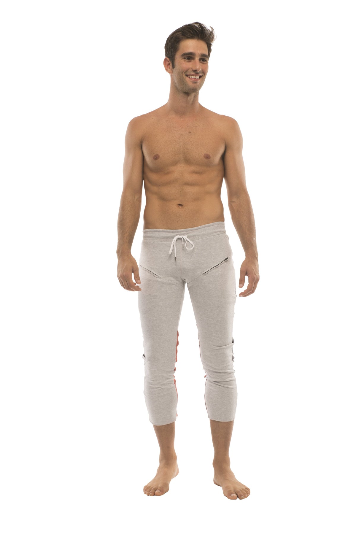 4/5 Zip-Pocket Capri Yoga Pants – Grey/Charcoal/Red