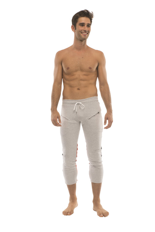 4/5 Zip-Pocket Capri Yoga Pants – Grey/Charcoal/Red