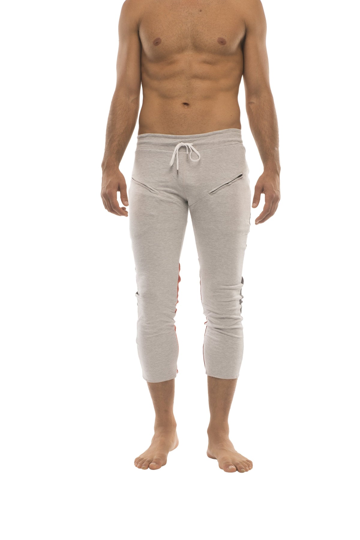 4/5 Zip-Pocket Capri Yoga Pants – Grey/Charcoal/Red