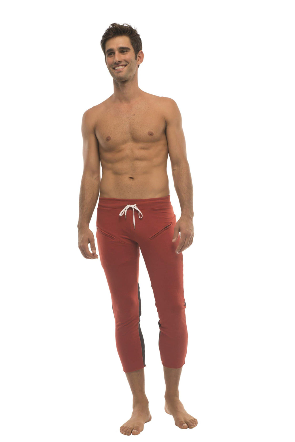 4/5 Zip-Pocket Capri Yoga Pants – Red/Charcoal/Black